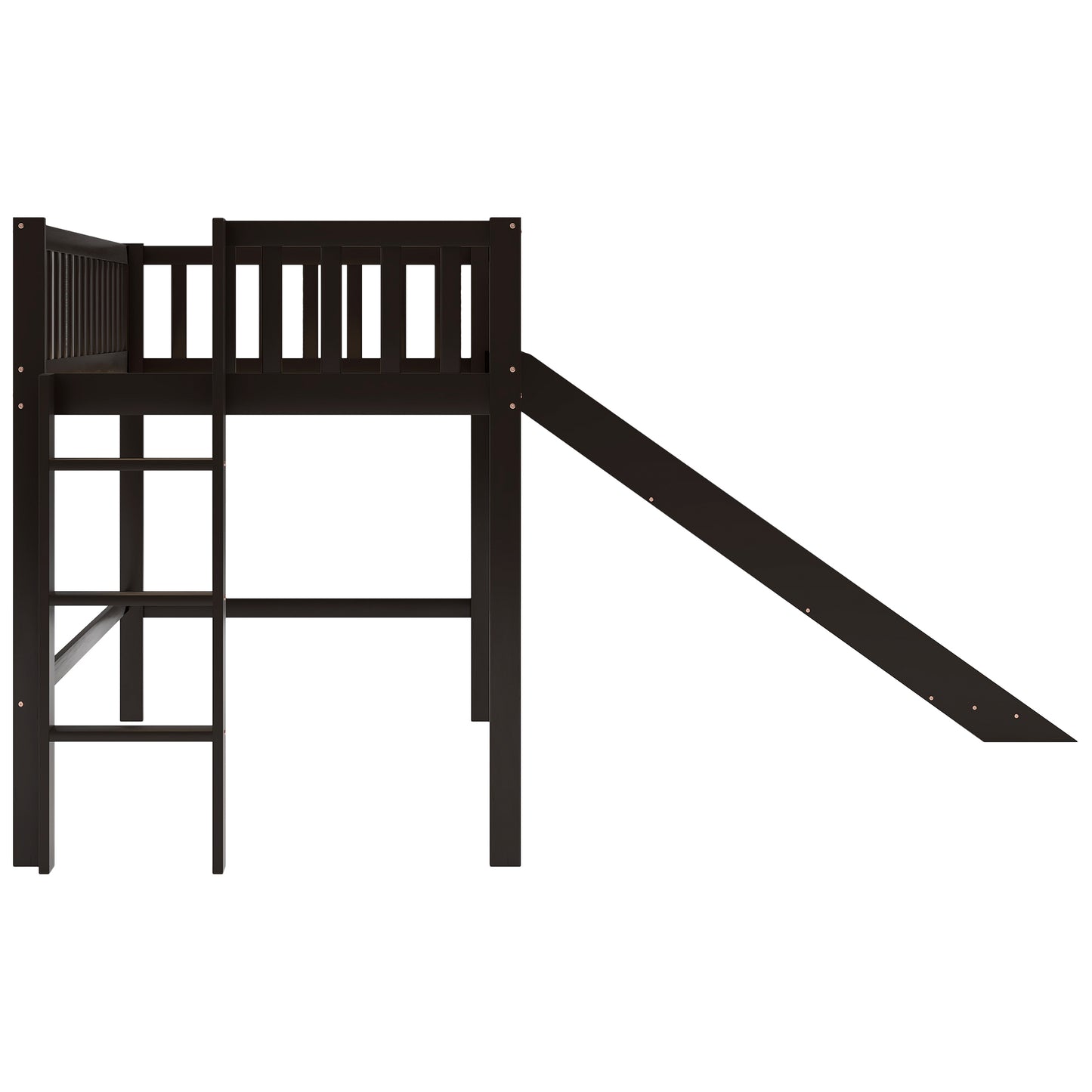Twin Size Low Loft Bed with Ladder and Slide in Espresso