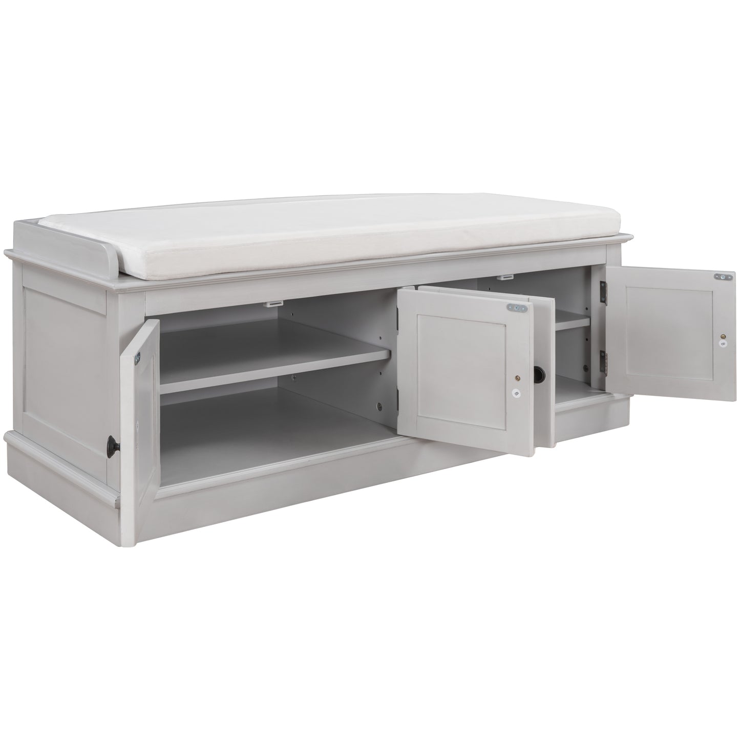 TREXM Storage Bench with 4 Doors and Adjustable Shelves - Gray
