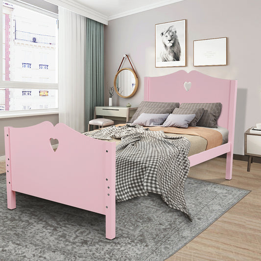 Homey Life Twin Size Wood Platform Bed with Headboard,Footboard and Wood Slat Support Pink