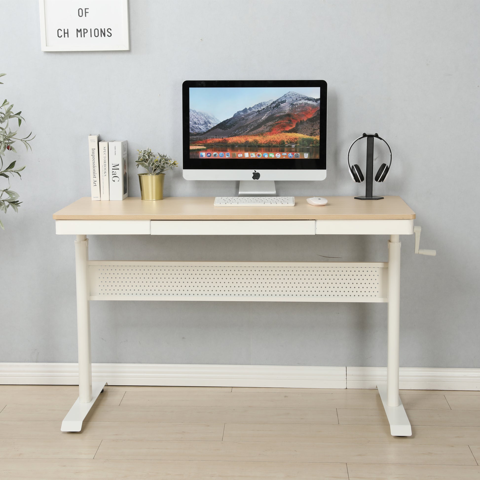 Hayward Adjustable Height Standing Desk - Maple & White