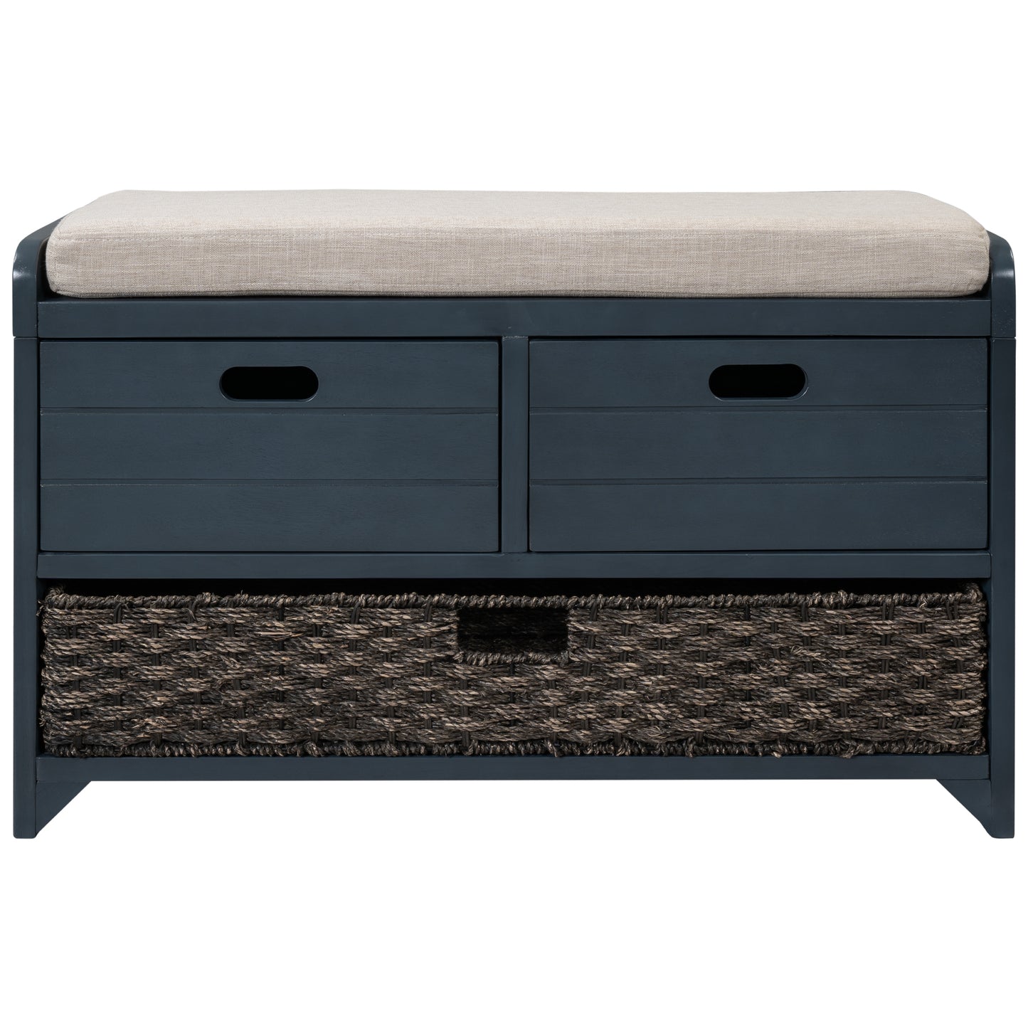 TREXM Storage Bench with Removable Basket and 2 Drawers - Navy