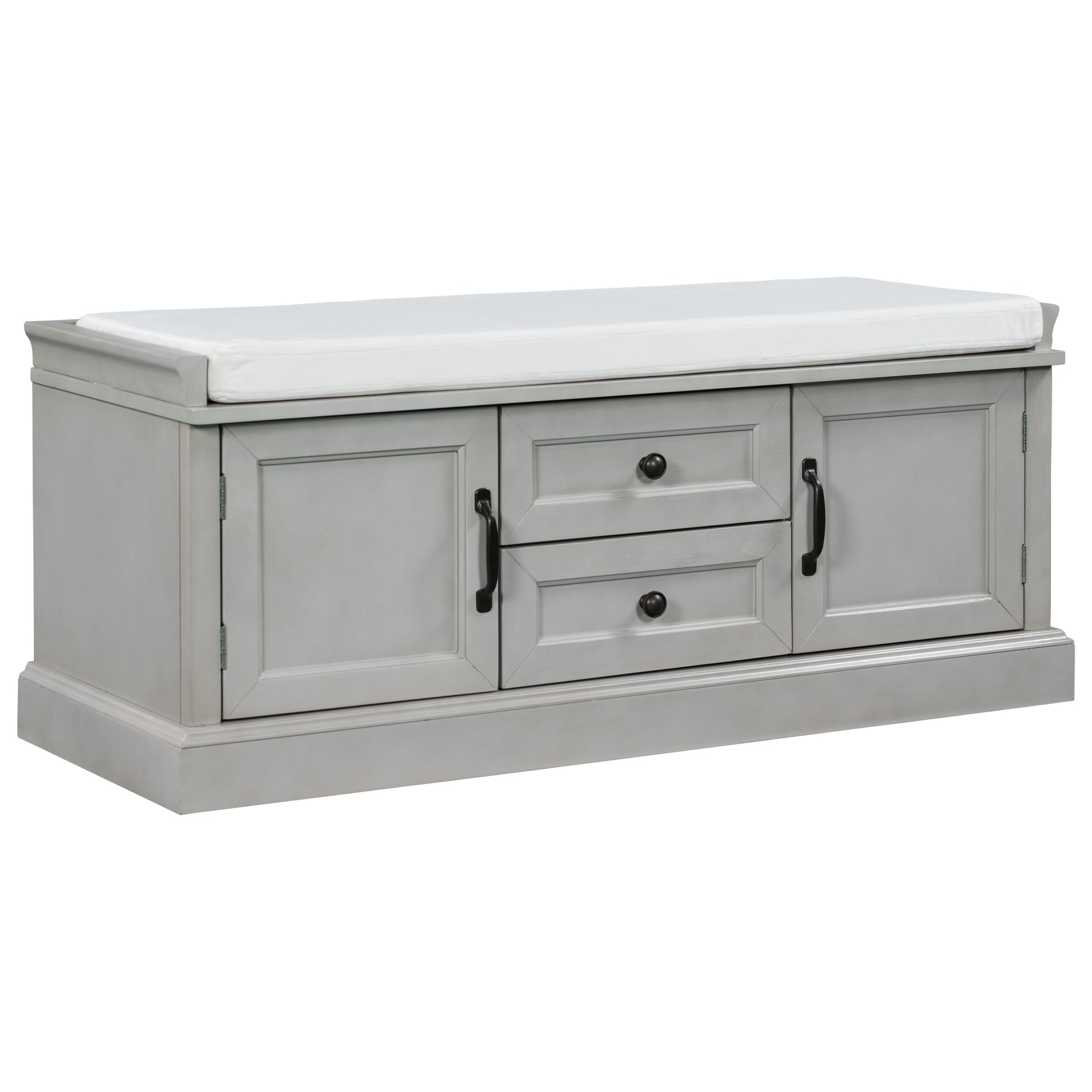 TREXM Storage Bench with 2 Drawers and 2 Cabinets - Gray Wash