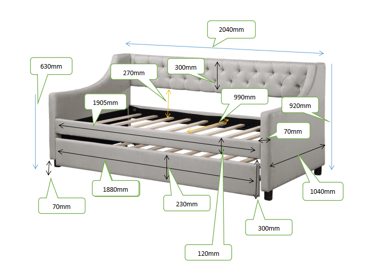 Monica Contemporary Full Size Daybed & Trundle Set - Beige