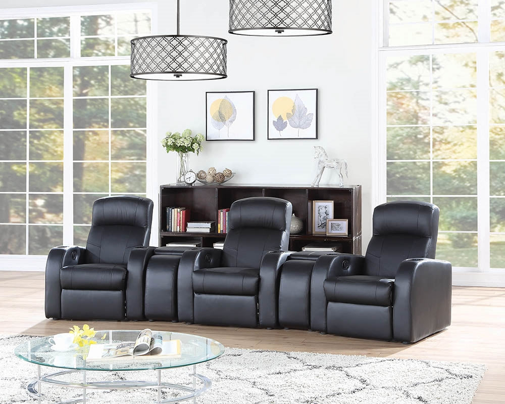 Harrison 5 Piece Black Top Grain Leather Theater Seating