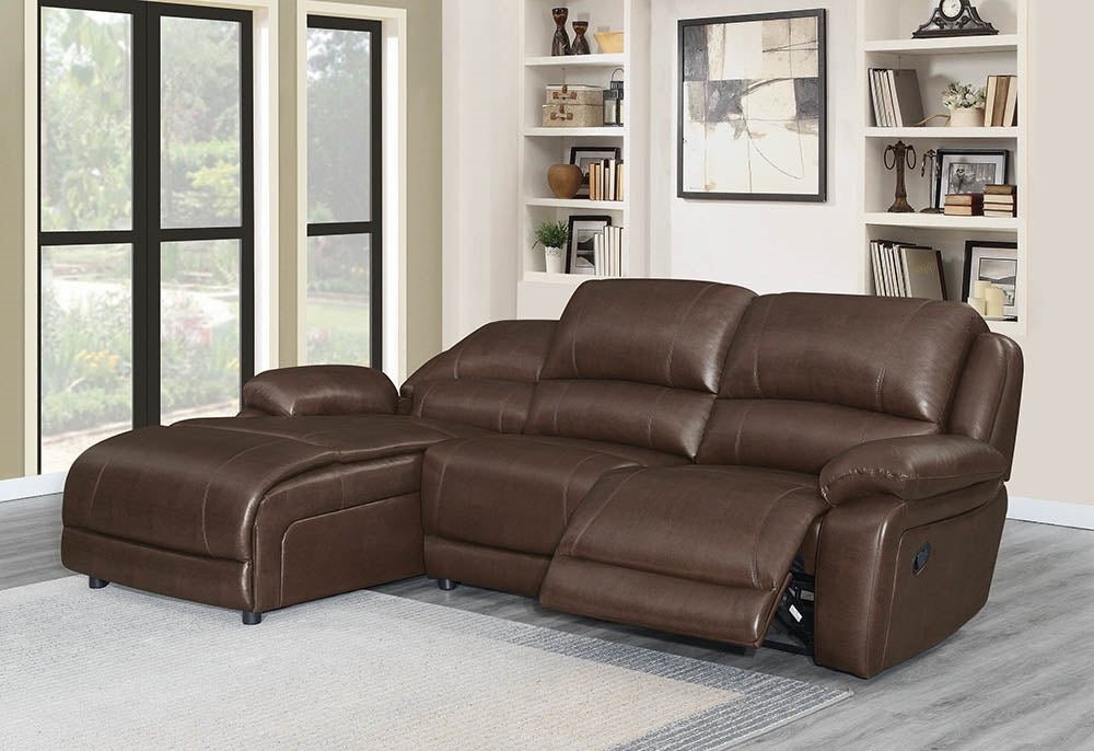 Mack II Brown Reclining Sectional with Push Back Chaise