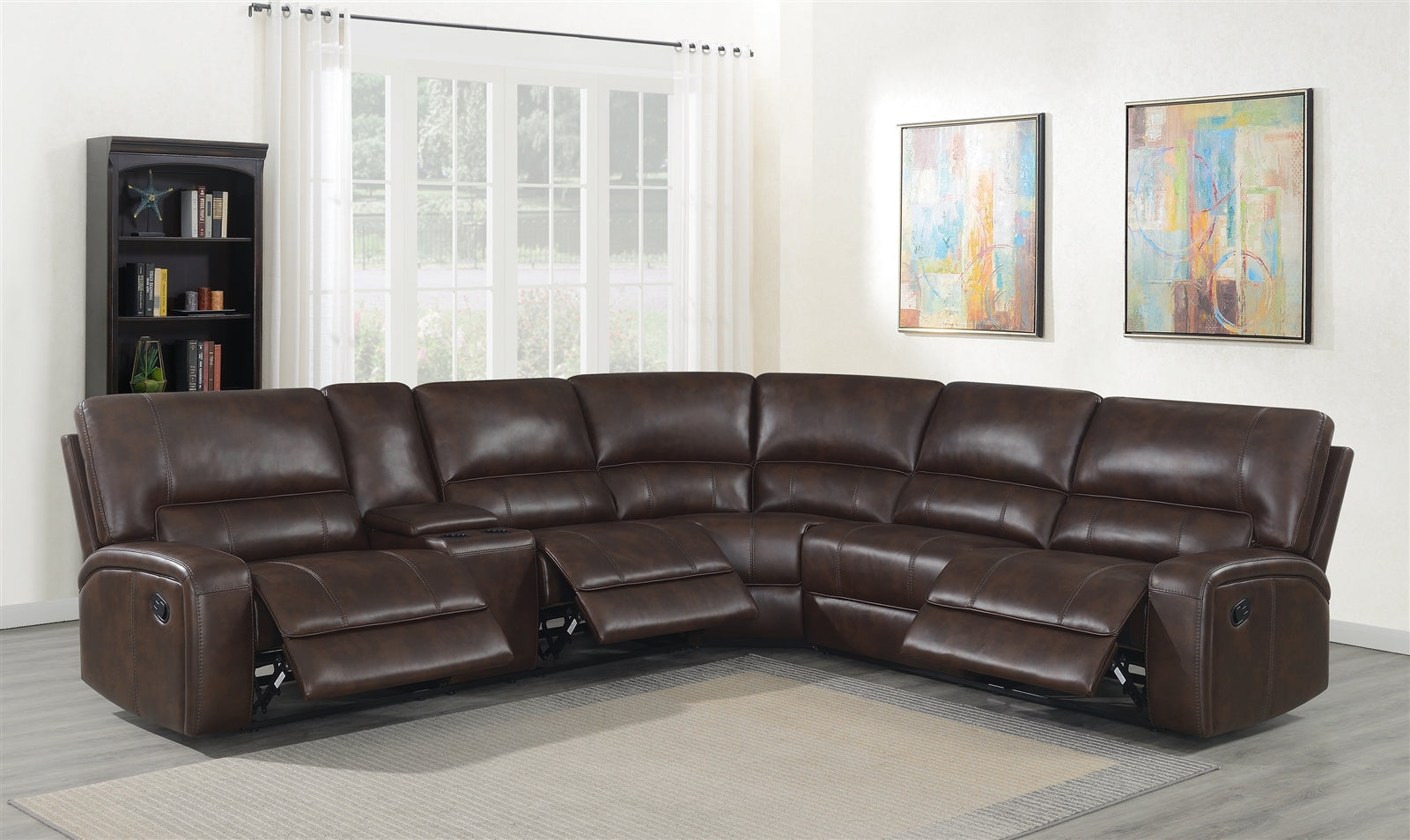 Brunson 3pc Motion Sectional in Brown Performance Leatherette