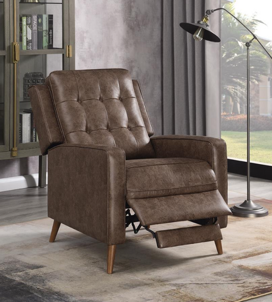 Push Back Recliner in Brown Coated Microfiber