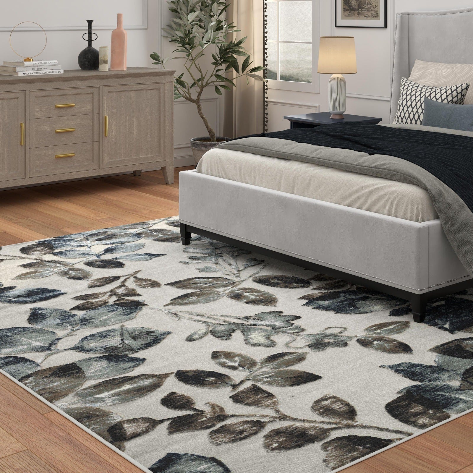 Ivory, Brown, Blue and Gray Chenille High-Low Area Rug