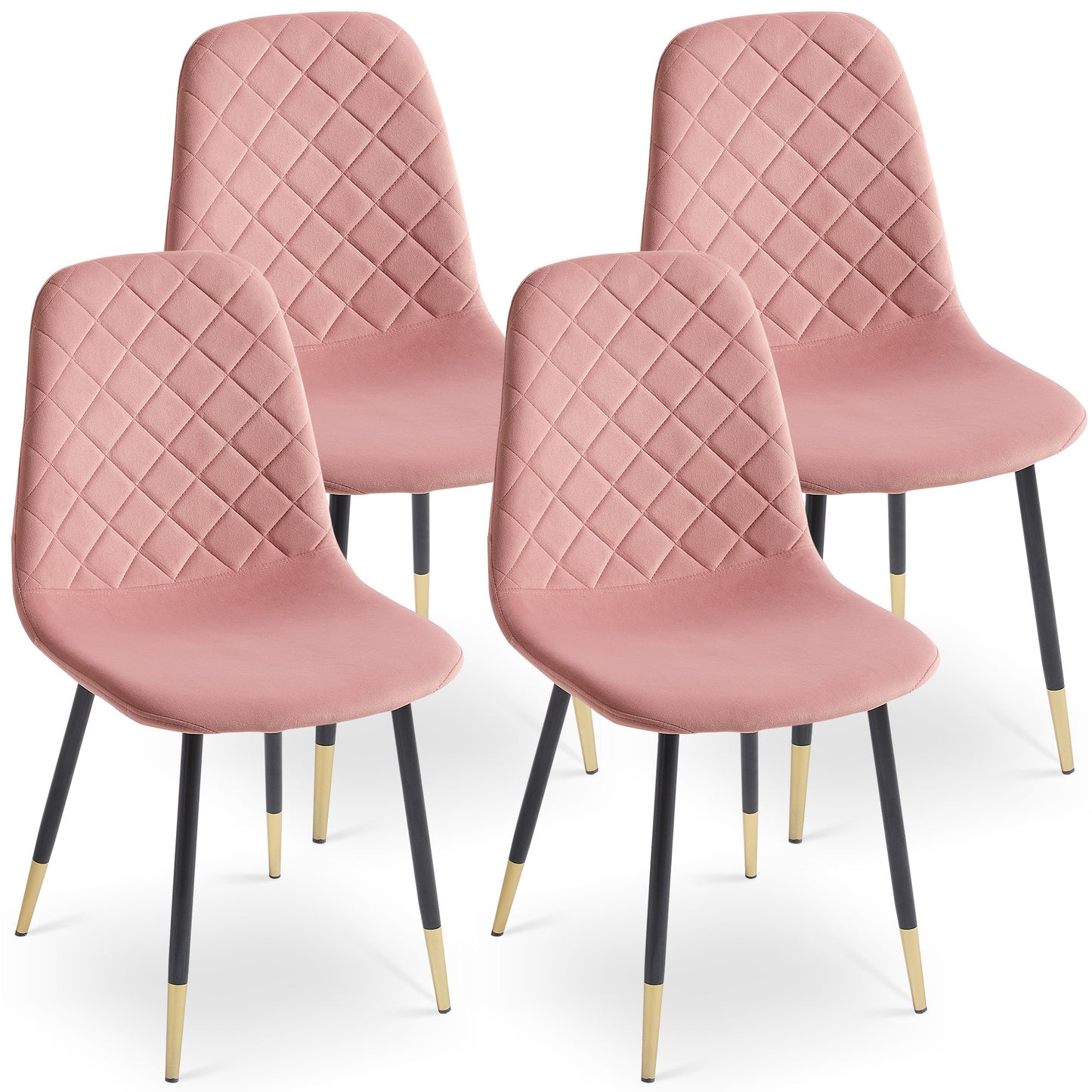 Pink Velvet Tufted Accent Chairs with Gold Metal Legs, Modern Dining Chairs for Living Room,Set of 4