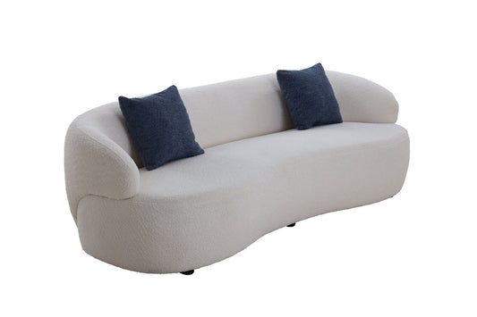 Mid Century Modern Curved Sofa in Beige Boucle Upholstery