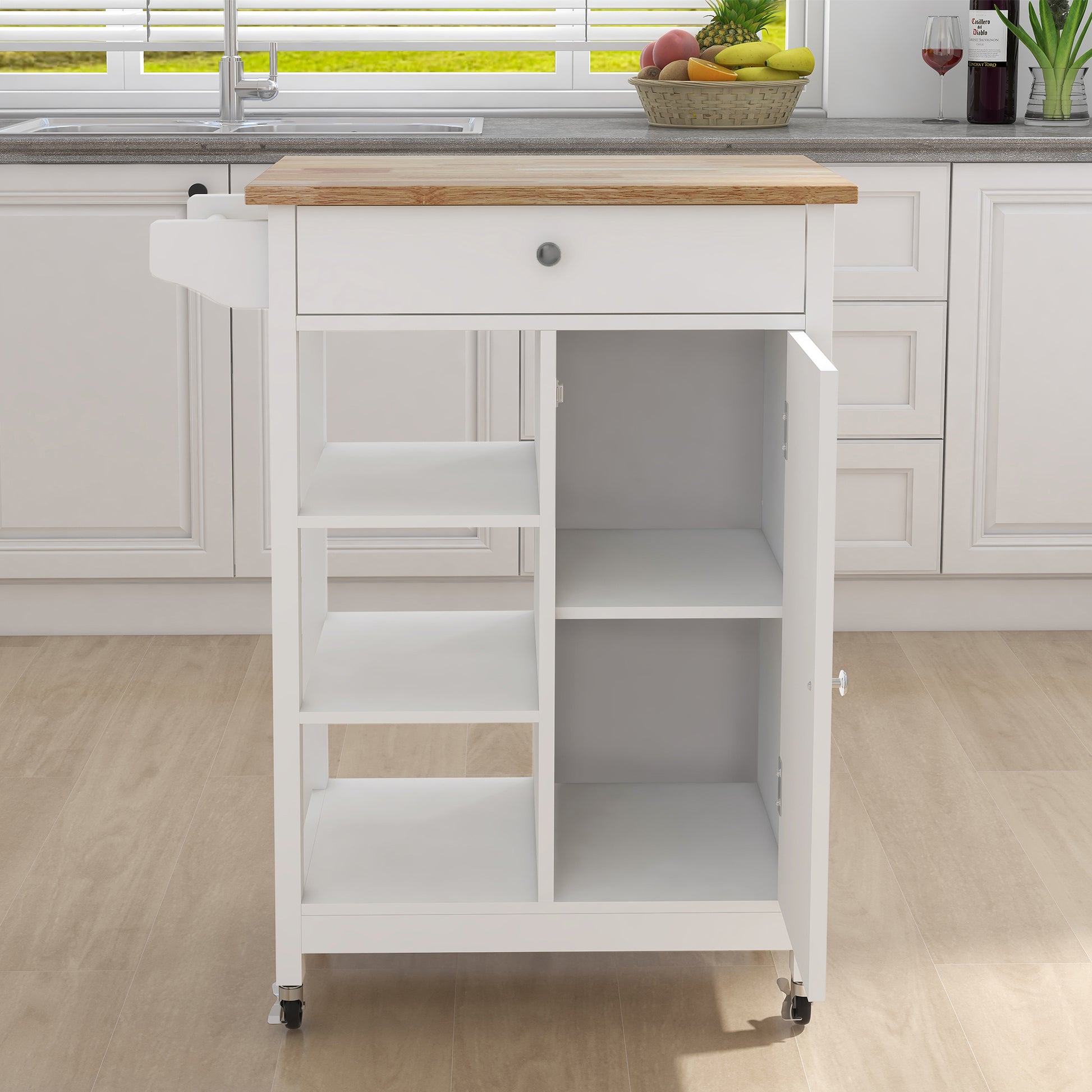 Kitchen Island with Casters in White
