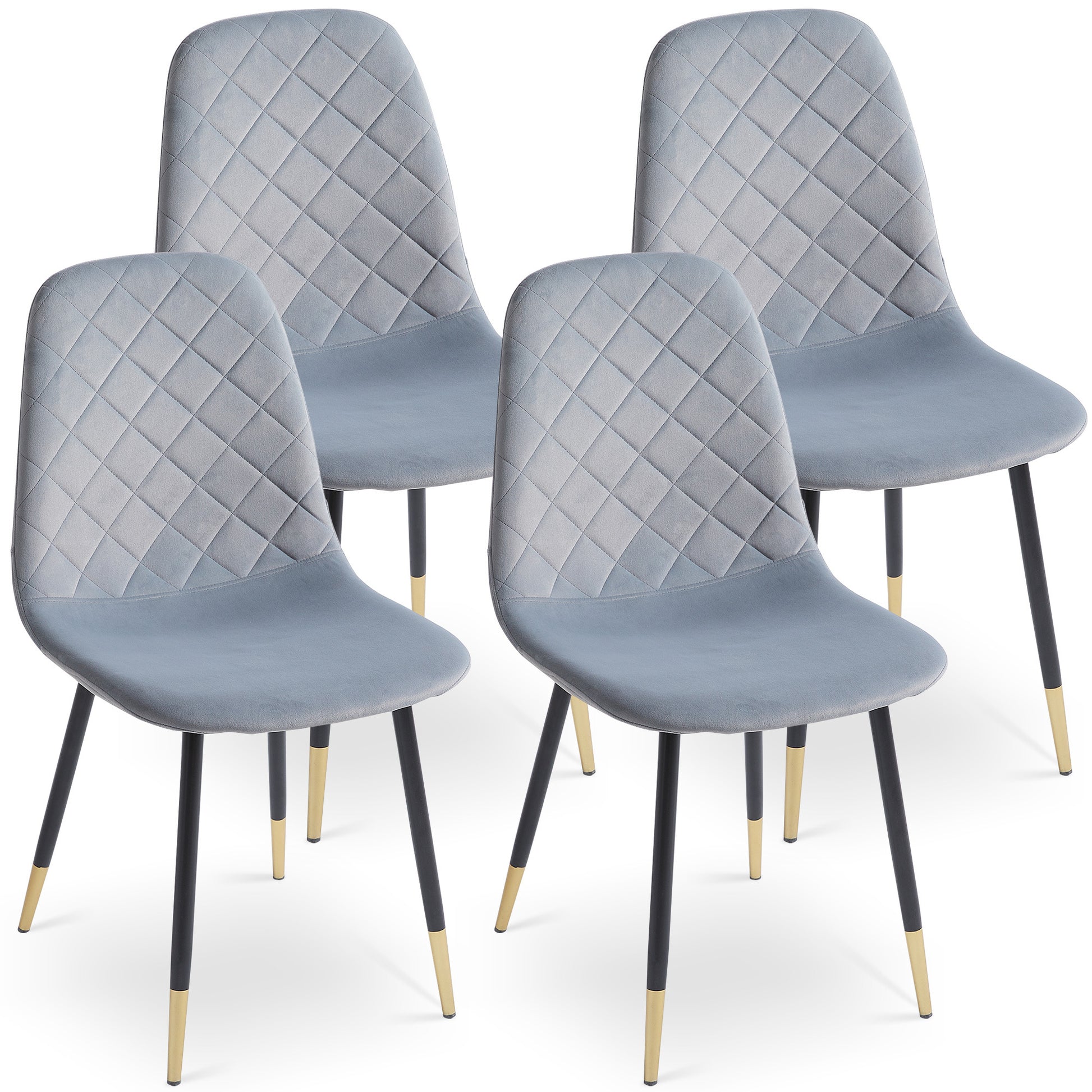 Grey Velvet Tufted Accent Chairs with Gold Metal Legs, Modern Dining Chairs for Living Room,Set of 4