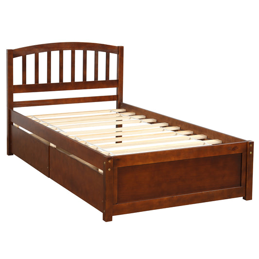 Homey Life Twin Platform Storage Bed with Two Drawers in Walnut