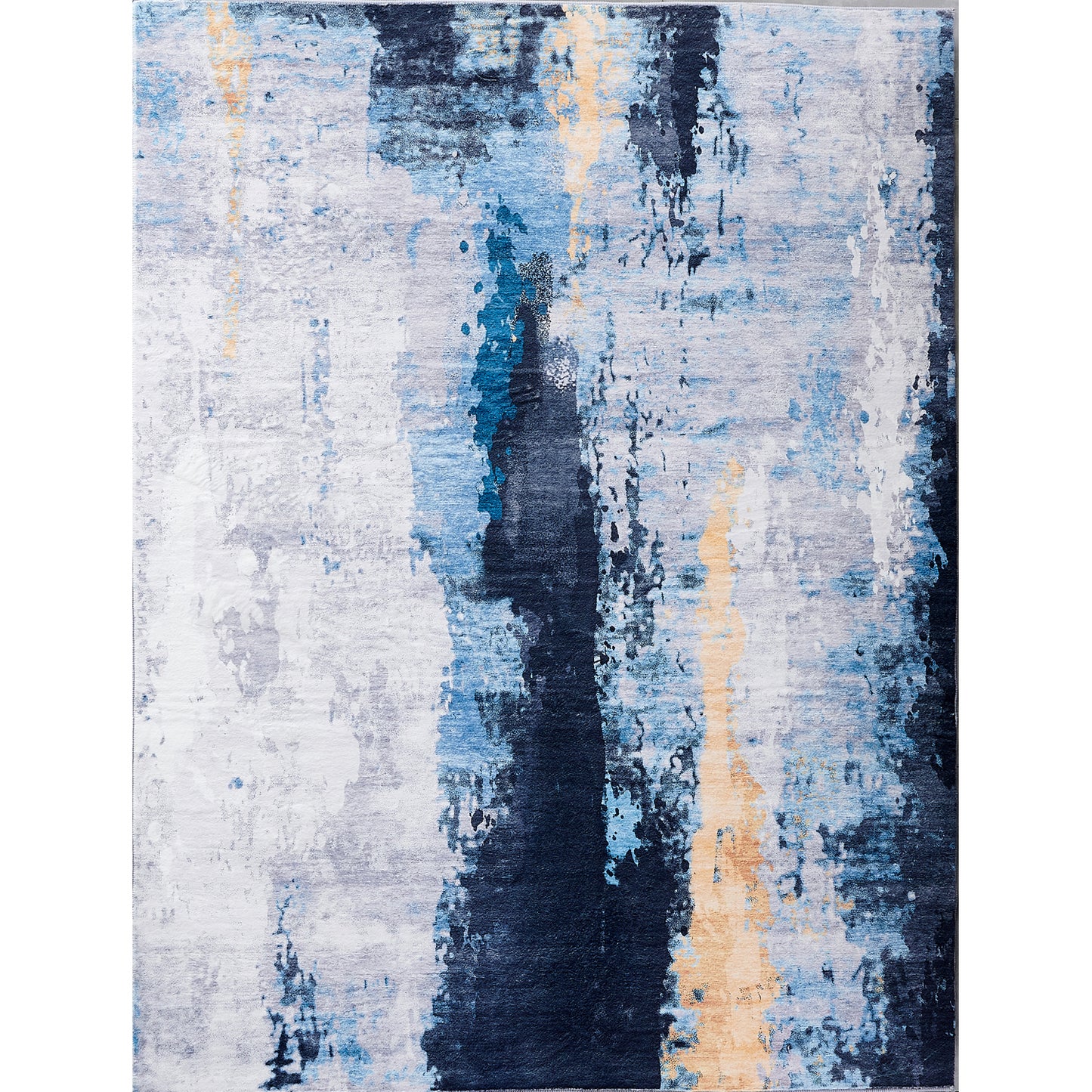 ZARA Collection Abstract Design Gray Blue Yellow Machine Washable Super Soft Area Rug