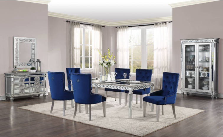 Acme Furniture Varian Dining Set in Blue & Platinum