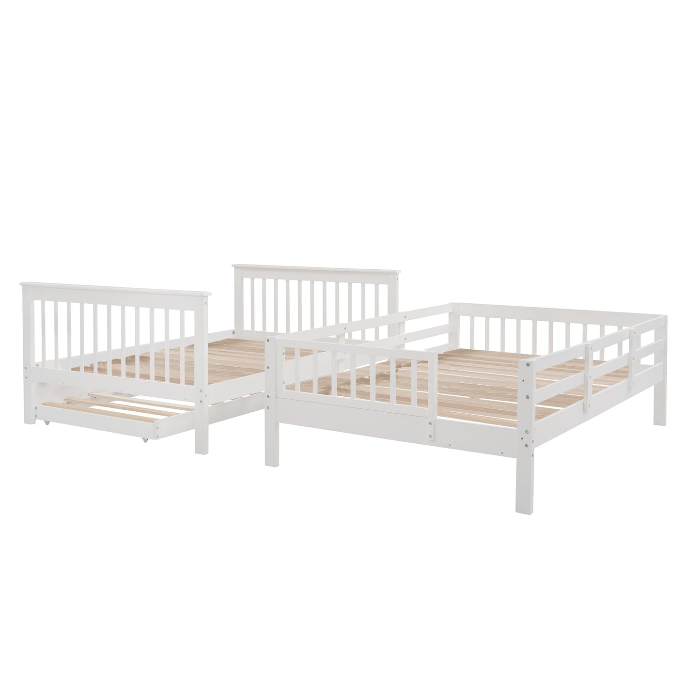 Homey Life Full-Over-Full Bunk Bed with Twin size Trundle & Storage Stairway