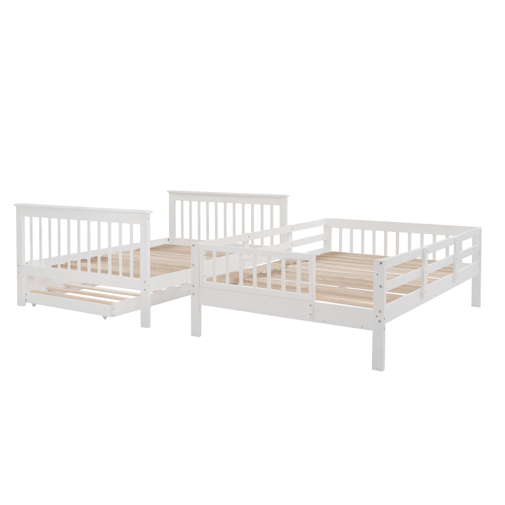Homey Life Full-Over-Full Bunk Bed with Twin size Trundle & Storage Stairway