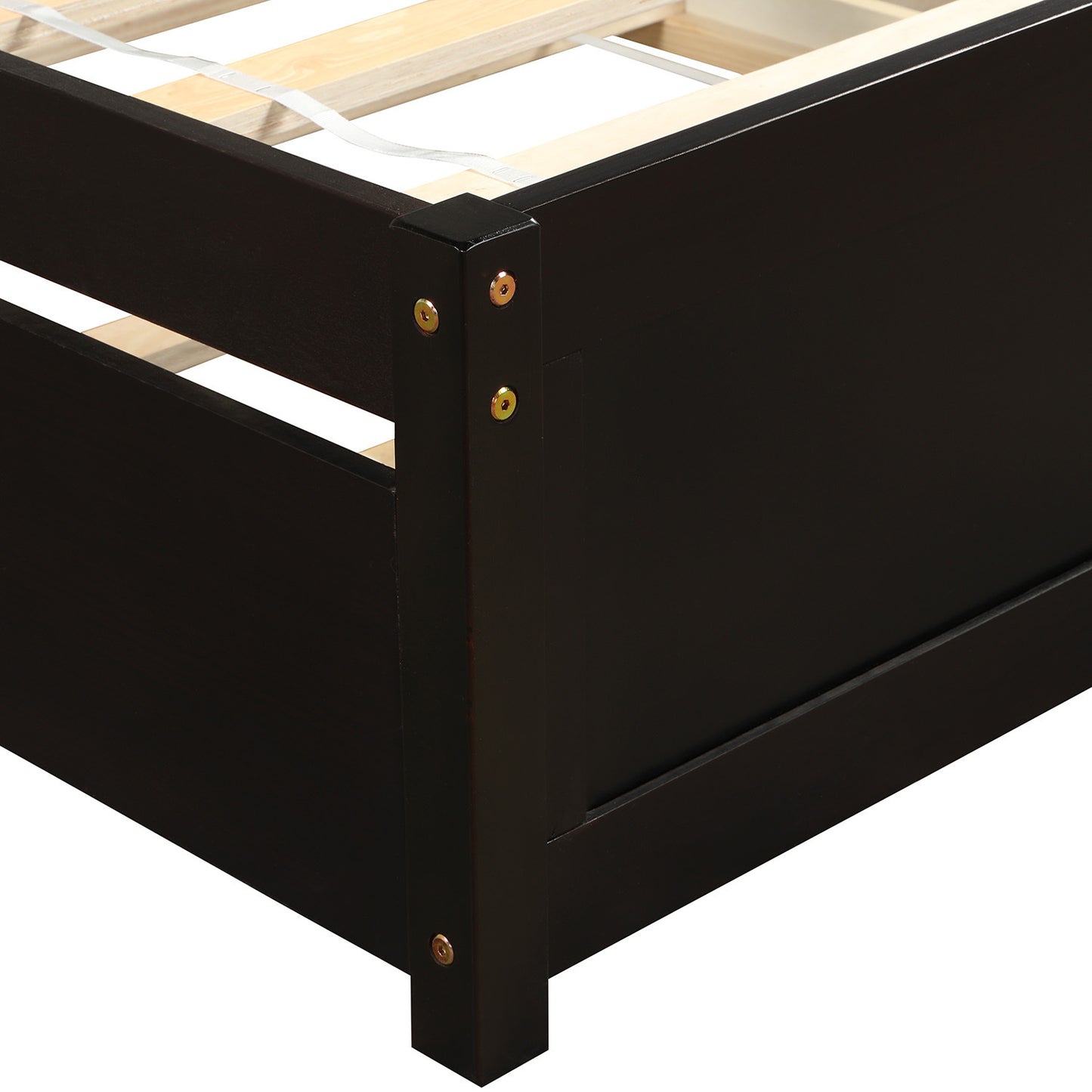 Homey Life Twin size Platform Bed Wood Bed Frame with Trundle, Espresso