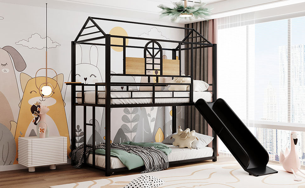 Twin Over Twin Metal Bunk Bed - Black