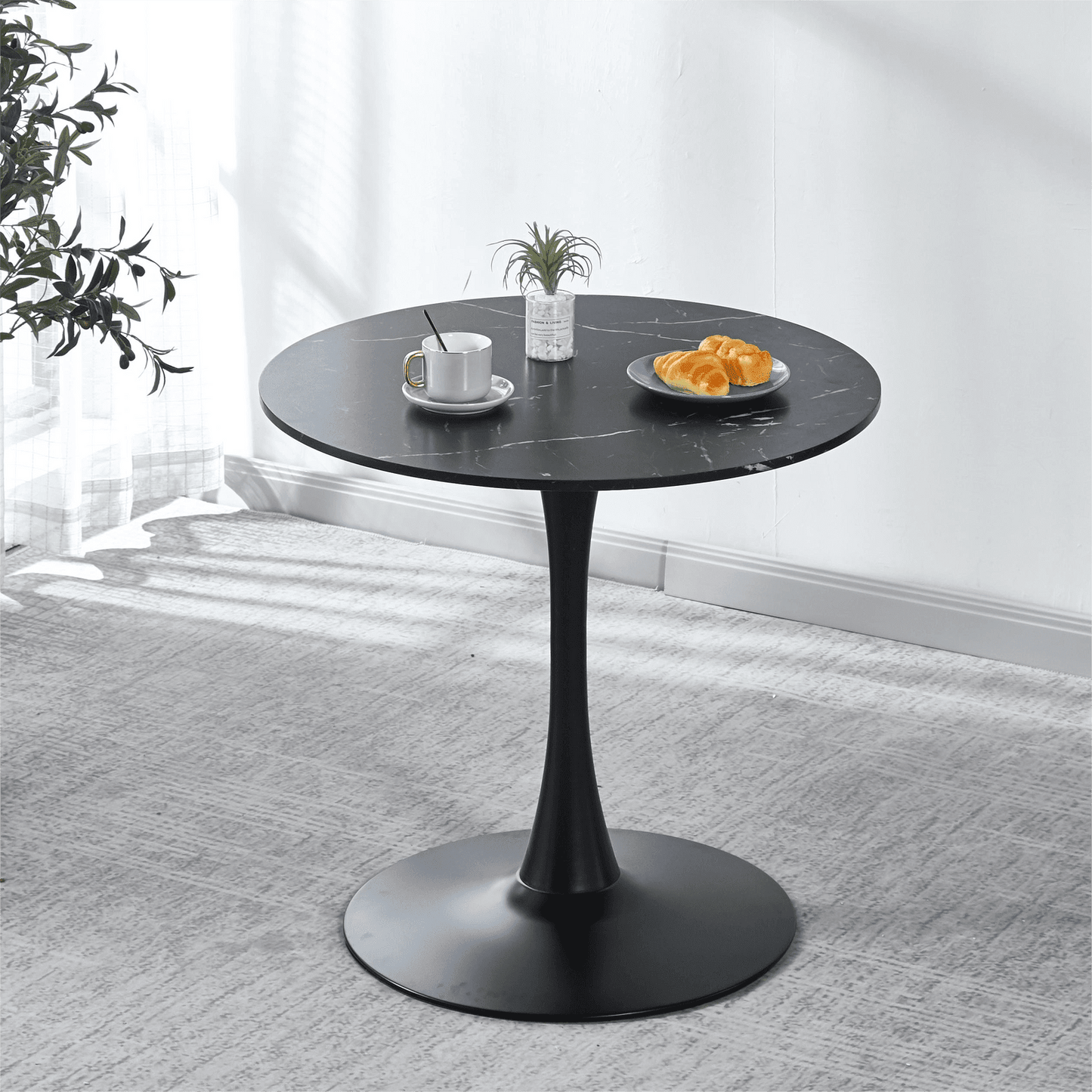 31" Black Faux Marble Tulip Table
