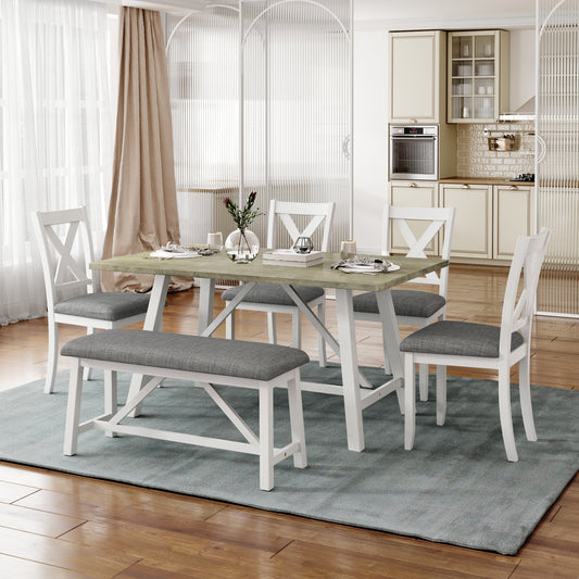 TOPMAX 6 Piece Dining Set in White & Gray