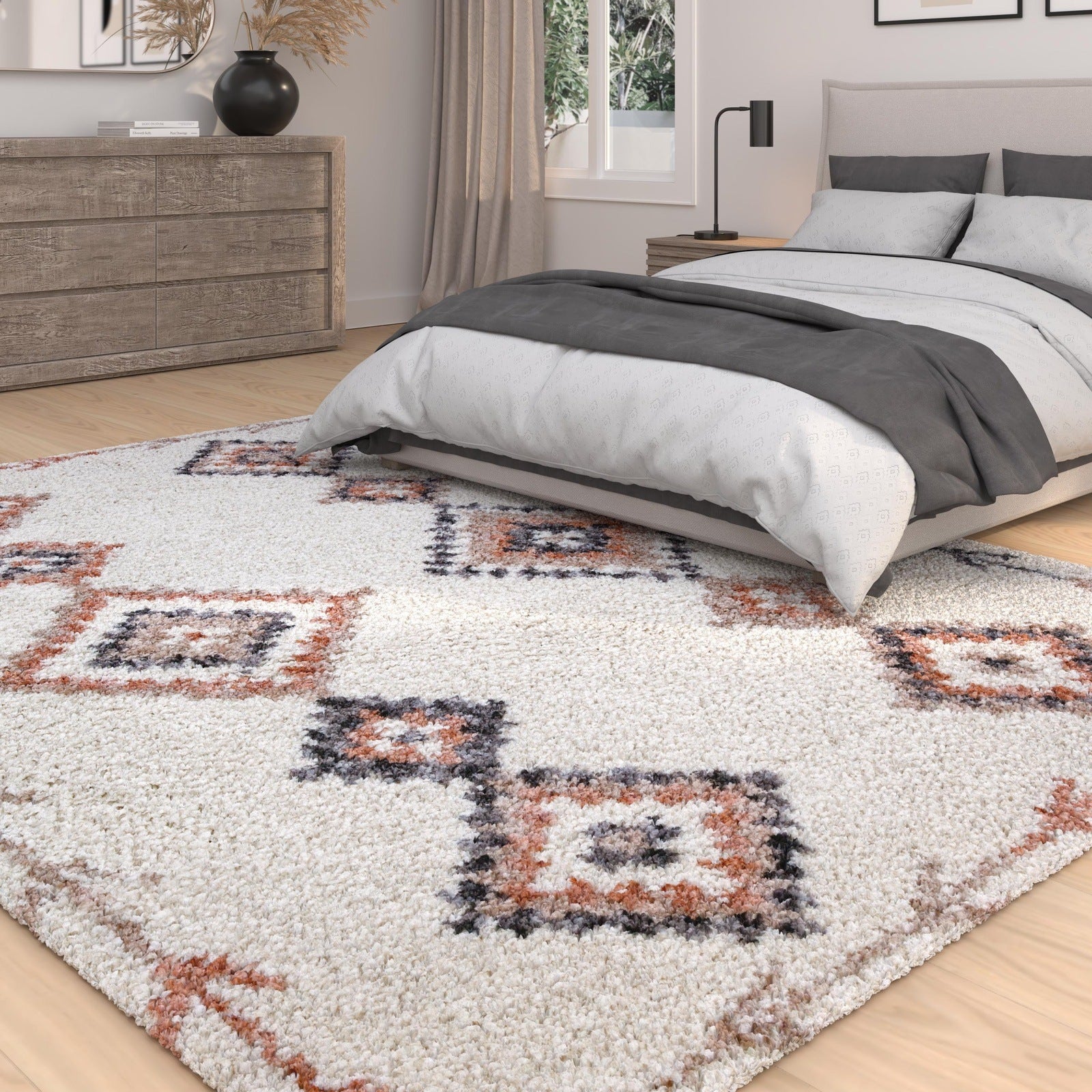 Oasis Eloven White and Multi-color Polyester Area Rug 8x10