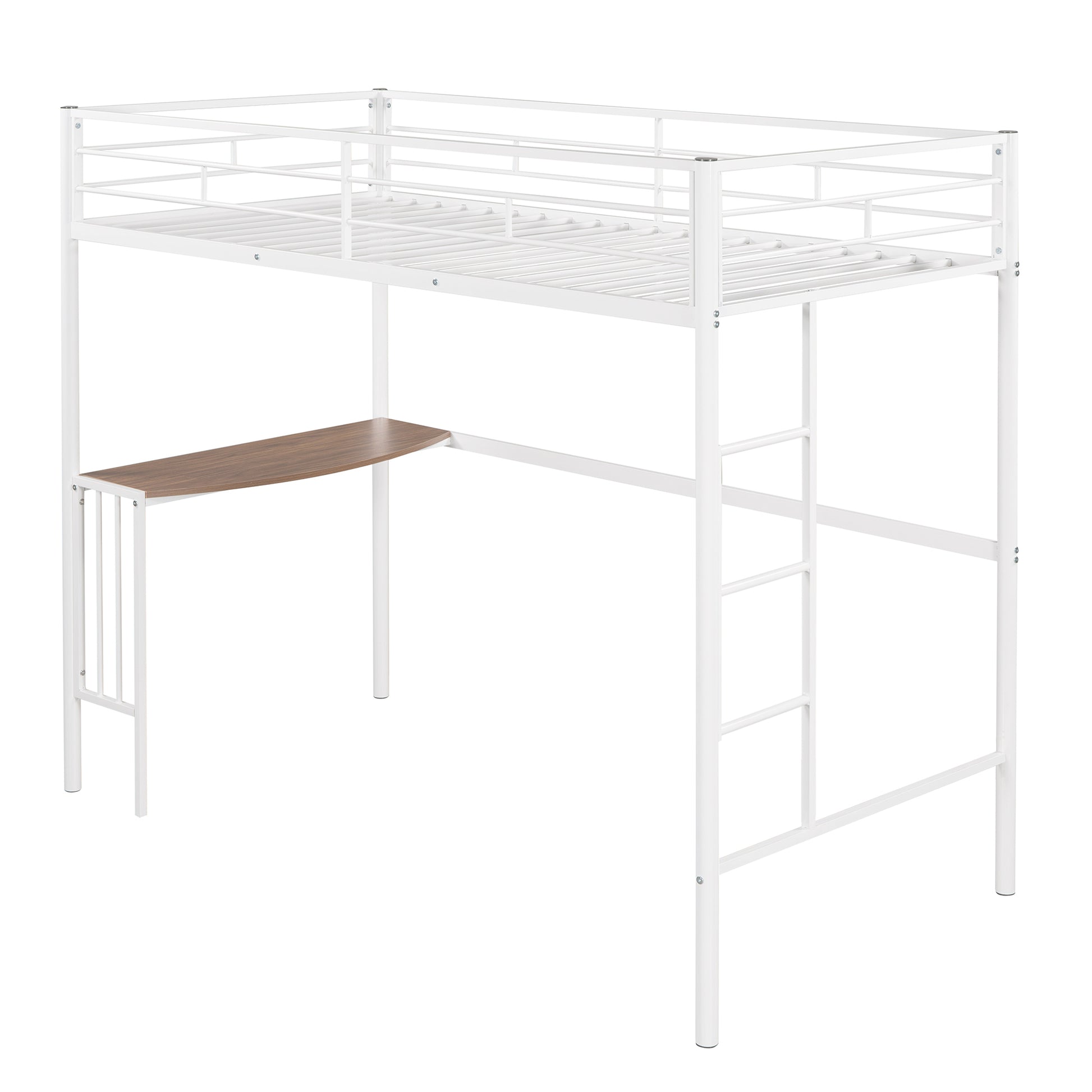 Twin Over Full Metal Bunk Bed with Desk & Ladder in White