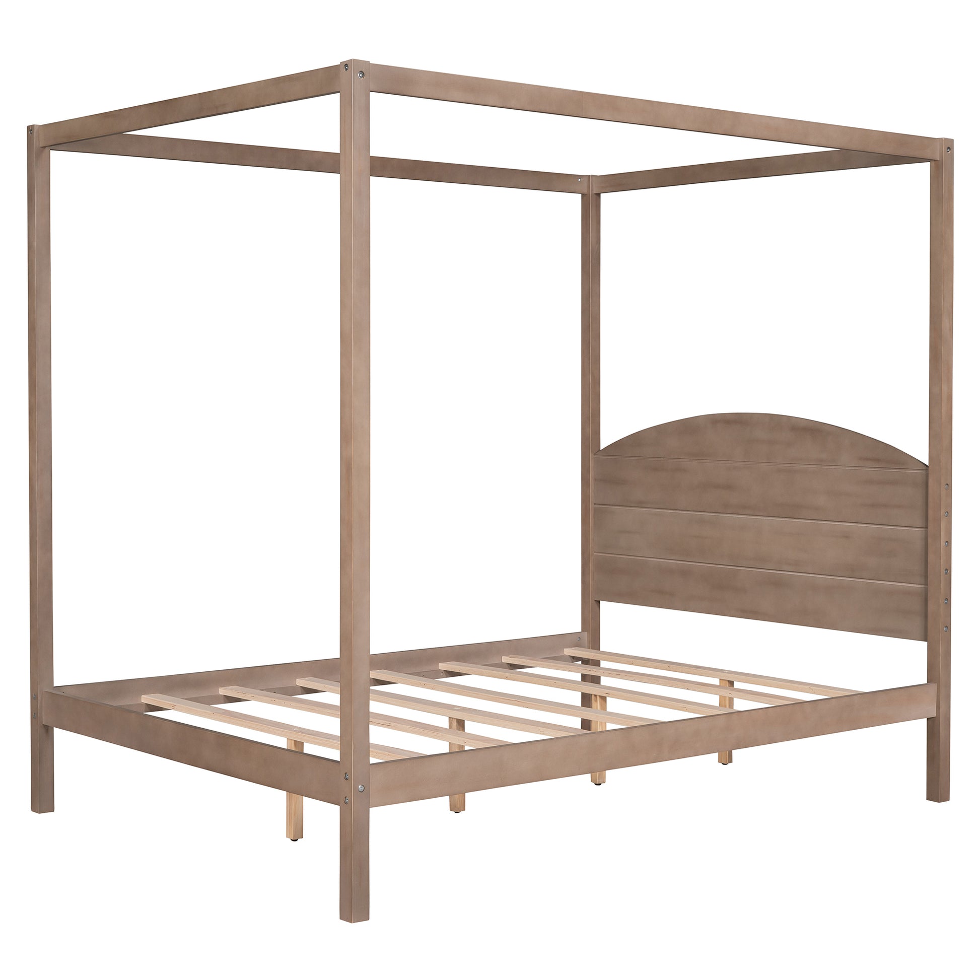 Full Size Canopy Platform Bed with Headboard and Support Legs,Brown Wash