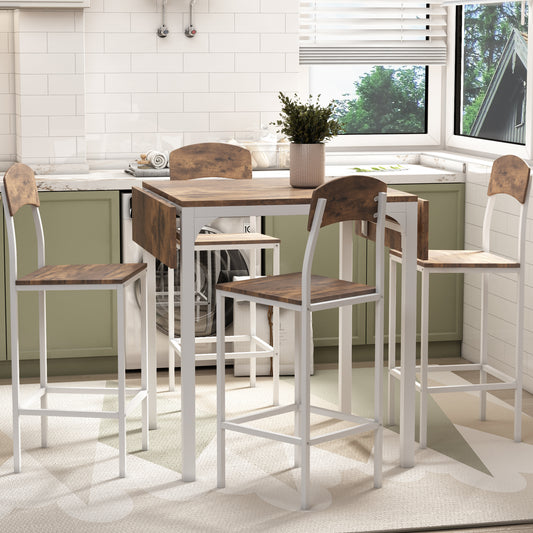 5-piece Farmhouse Counter Height Drop Leaf Dining Table Set