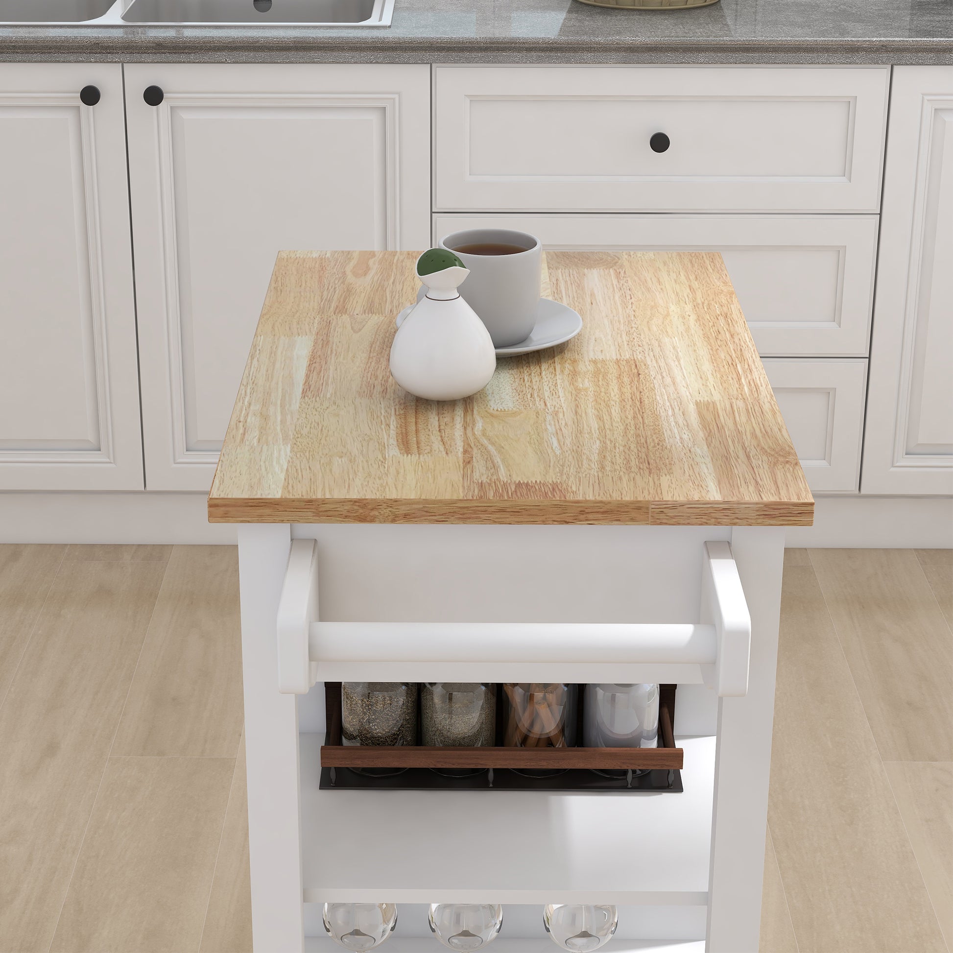 Kitchen Island with Casters in White