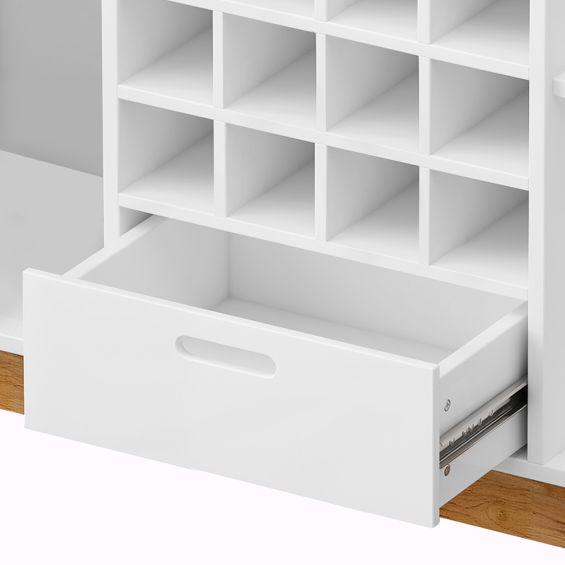 White & Natural Finish Open Shelf Sideboard