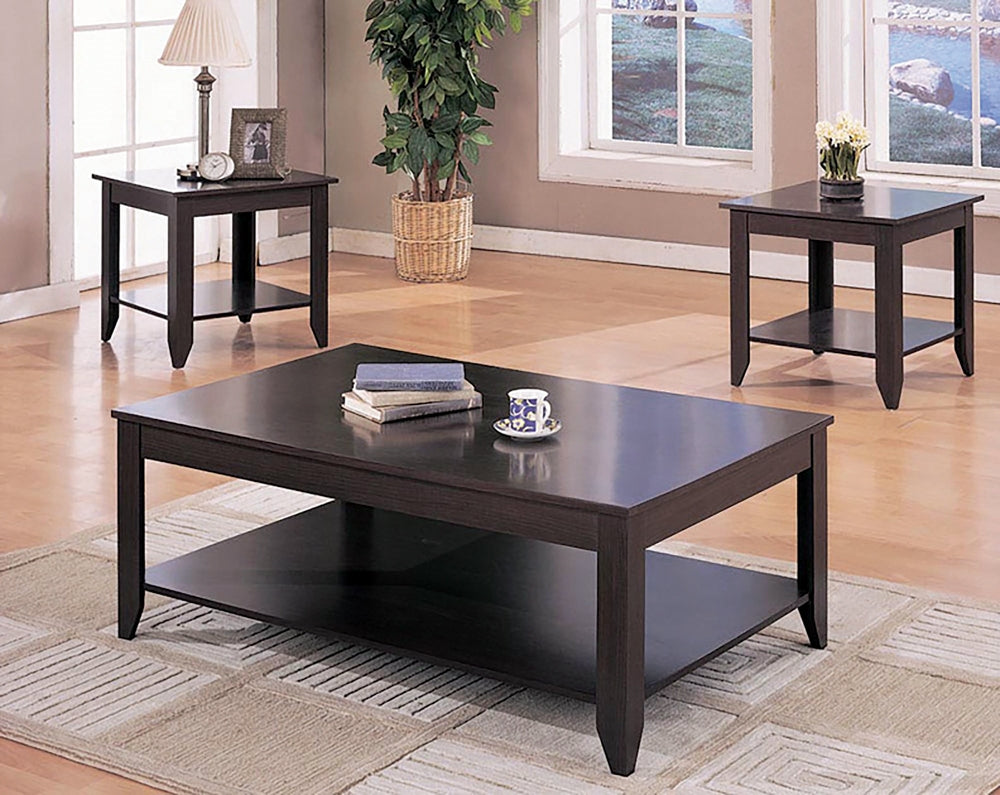 Stewart 3-Piece Occasional Table Set With Lower Shelf Cappuccino