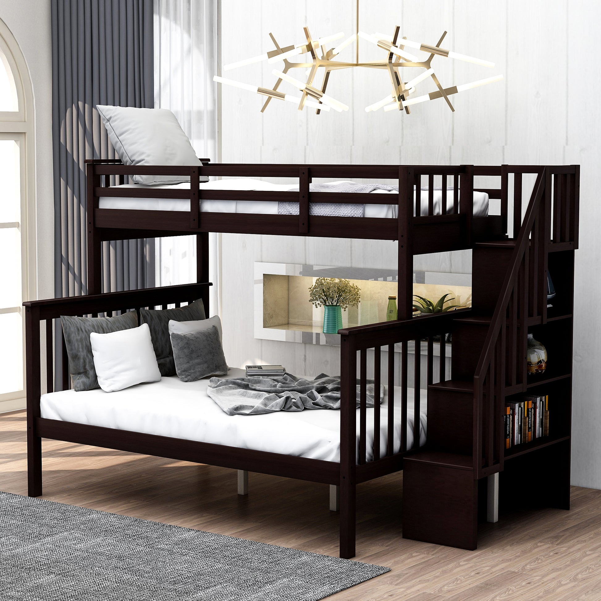 Twin-Over-Full Bunk Bed with Storage in Espresso