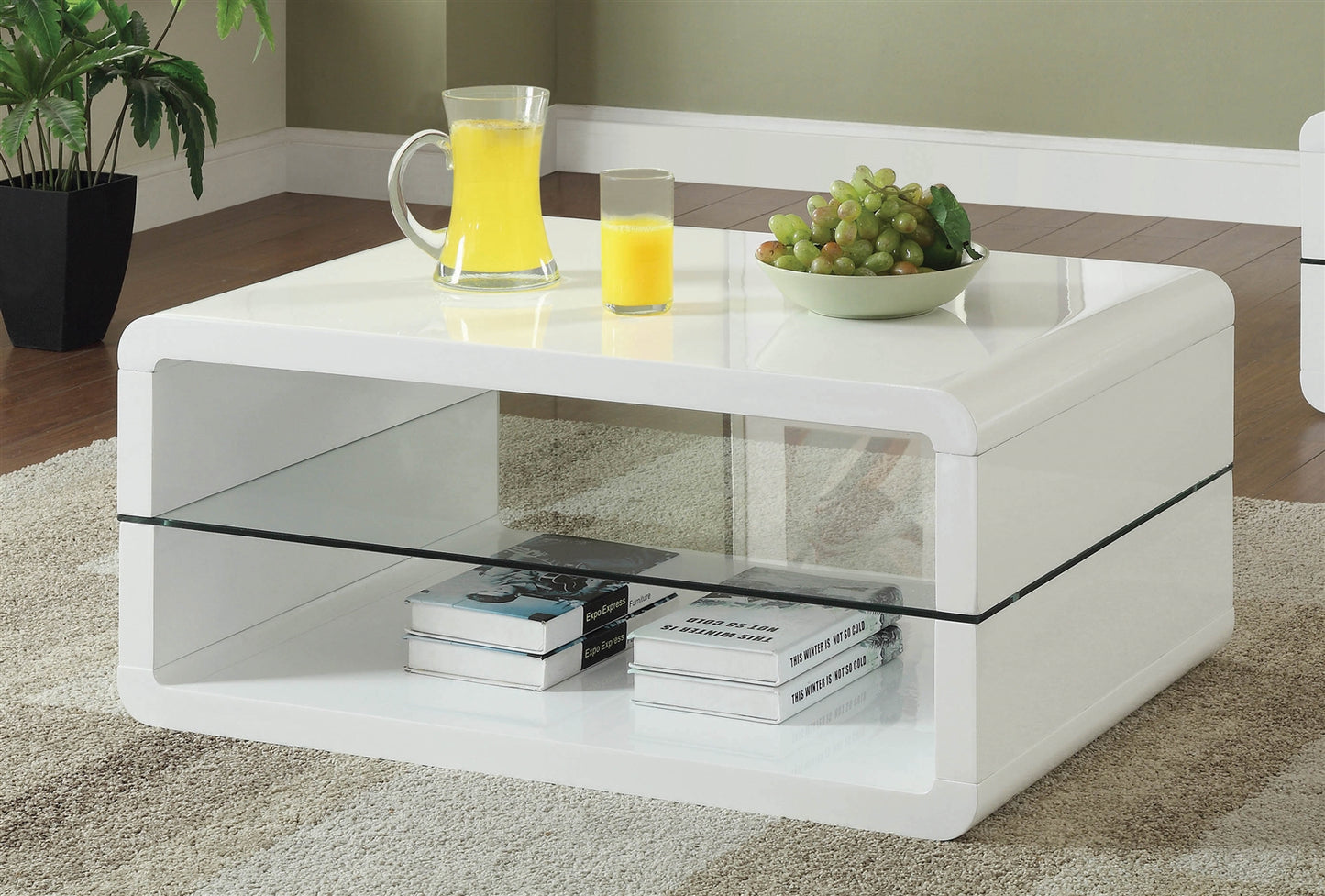 Mailif Contemporary Glossy White Coffee Table