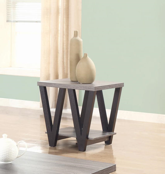 Higgins V-Shaped End Table Black And Antique Grey