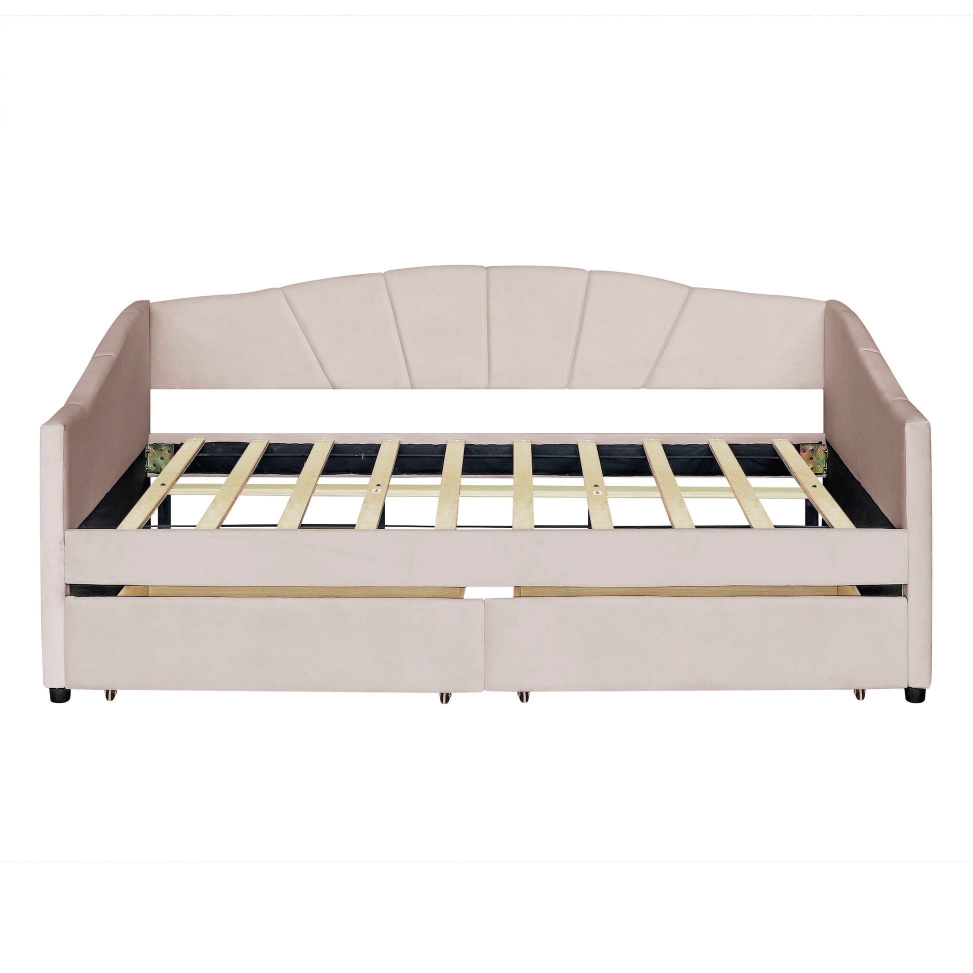 Homey Life Upholstered daybed Twin Size with Two Drawers and Wood Slat ,Beige