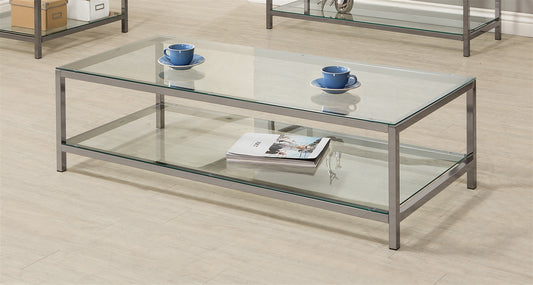 Ontario Coffee Table With Glass Shelf Black Nickel