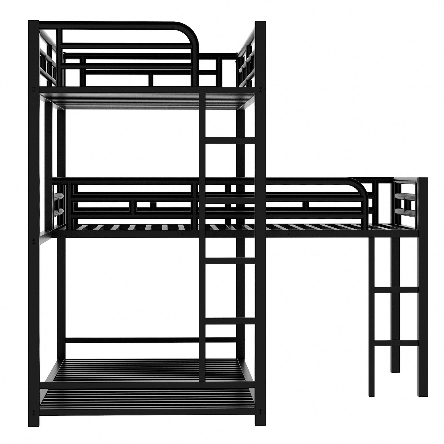 WM Store L-shaped Metal Triple Twin Size Bunk Bed, Black