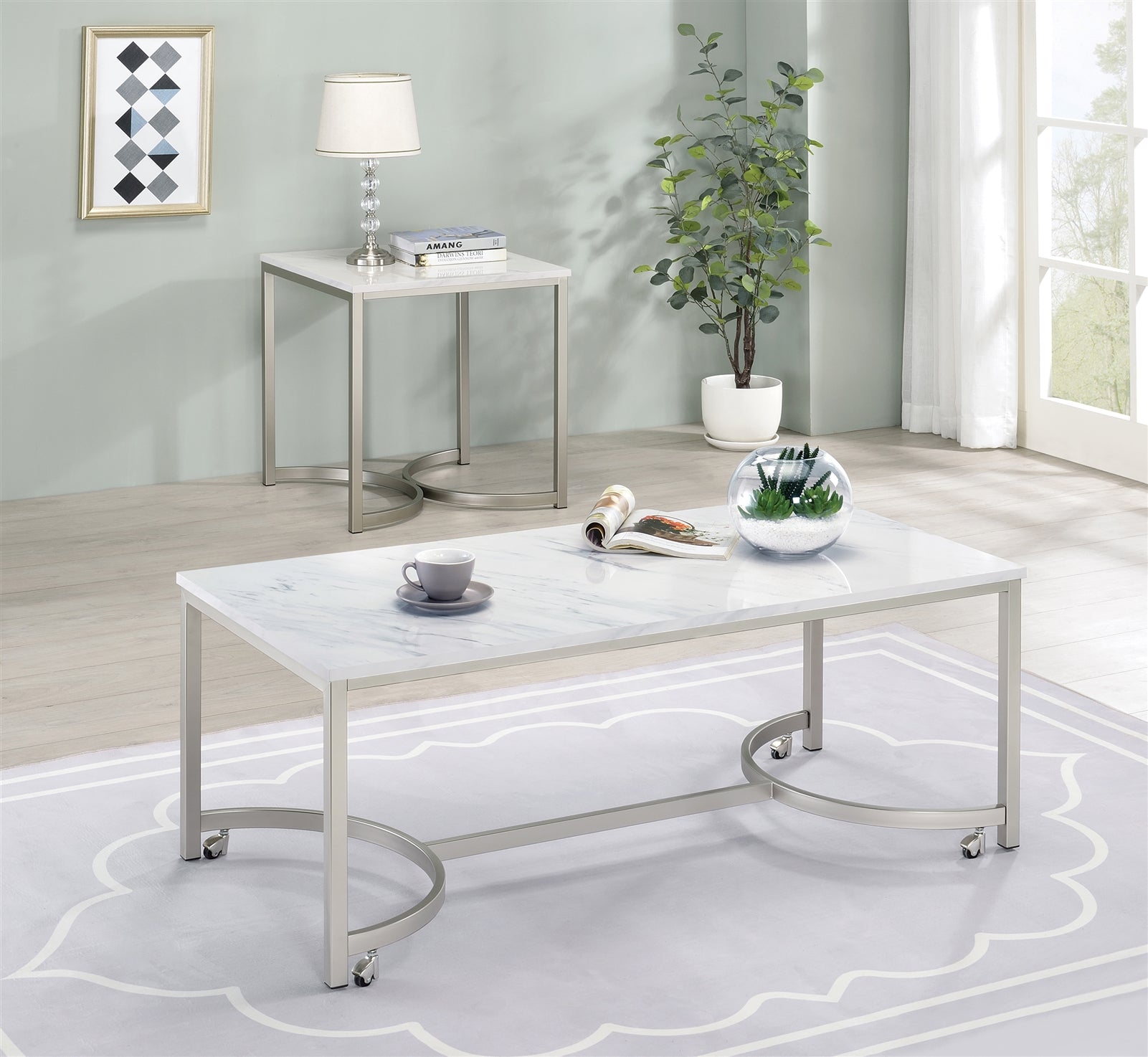 Any Modern White Faux Marble Coffee Table