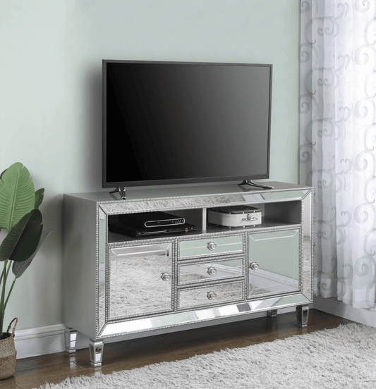 Tinsel II Metallic Platinum Mirrored Tv Console