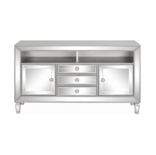 Tinsel II Metallic Platinum Mirrored Tv Console
