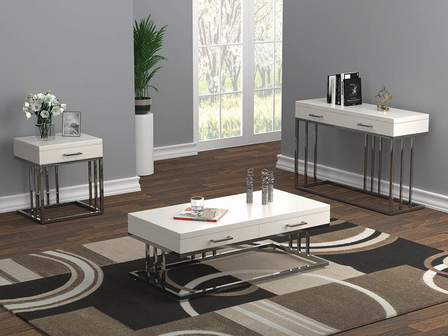 Tinsel 2-Drawer Glossy White Coffee Table w- Casters