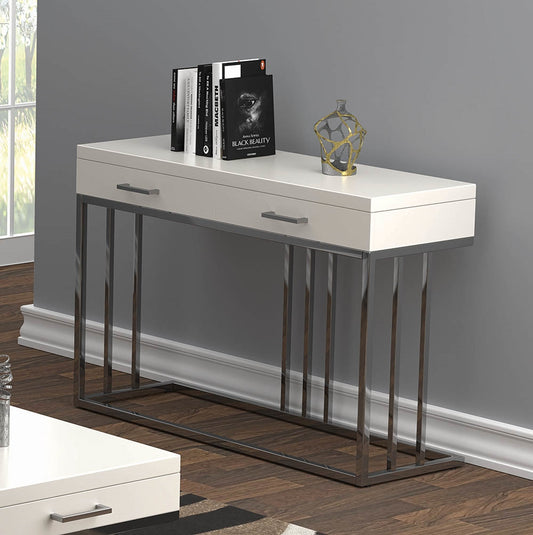 Tinsel 2-Drawer Glossy White Sofa Table w- Casters
