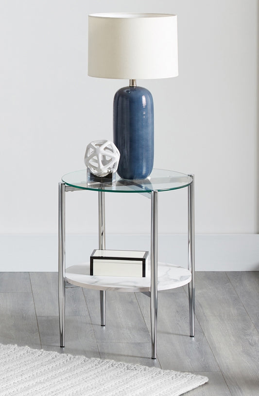 Modern Glam End Table w- Faux Marble Shelf
