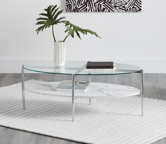 Modern Glam Coffee Table w- Faux Marble Shelf