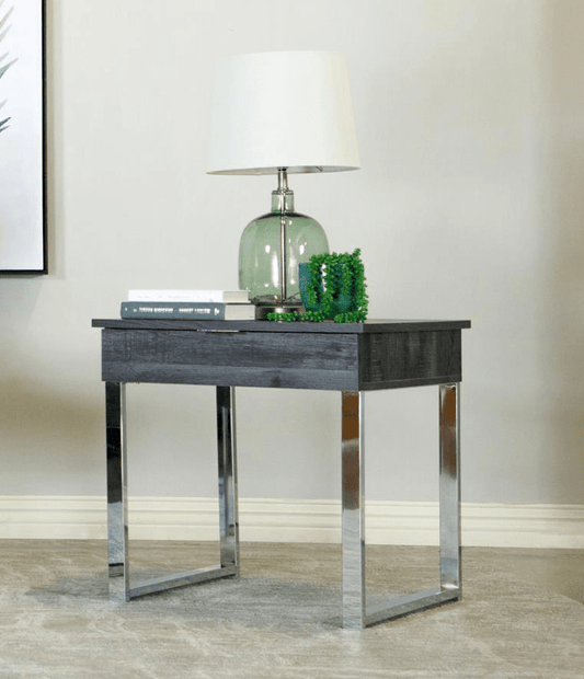 Square 1-drawer End Table Dark Charcoal and Chrome