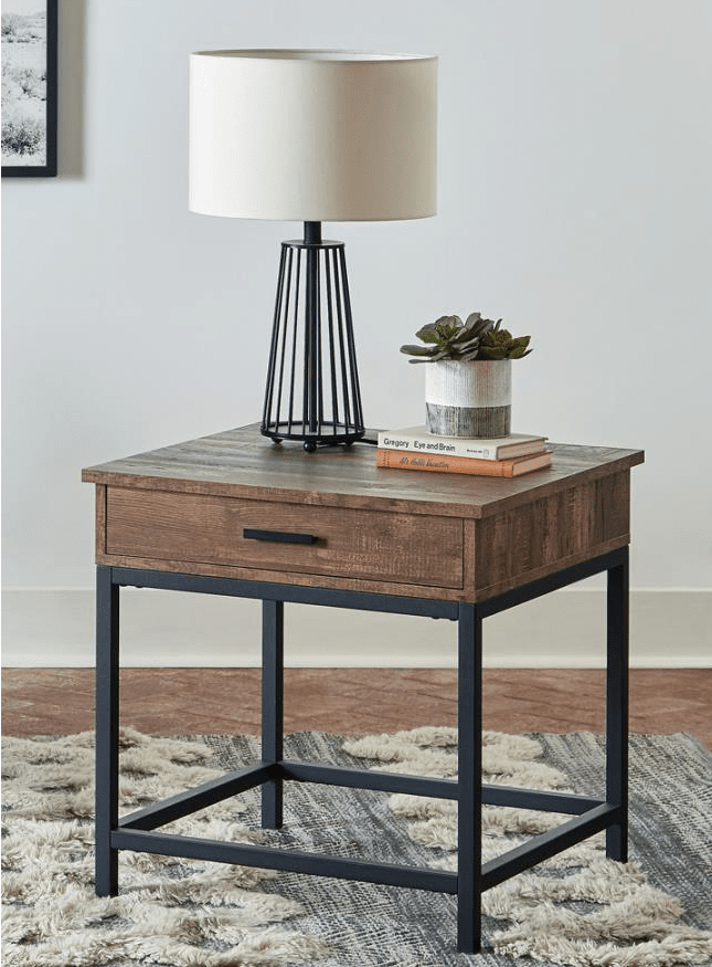 Square 1-drawer End Table Brown Oak and Sandy Black