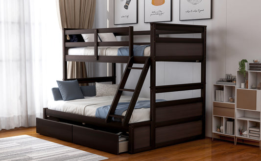 Homey Life Twin over Full Bunk Bed with Storage - Espresso