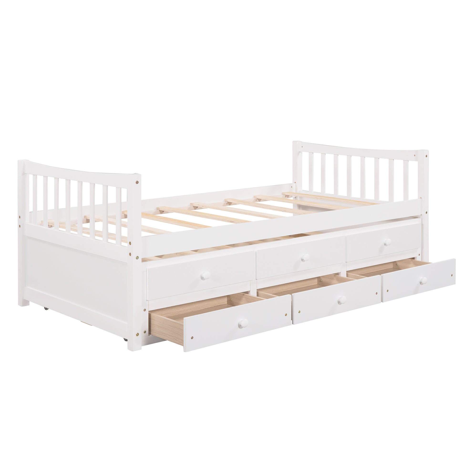 Homey Life Twin Daybed with Trundle & Storage - White