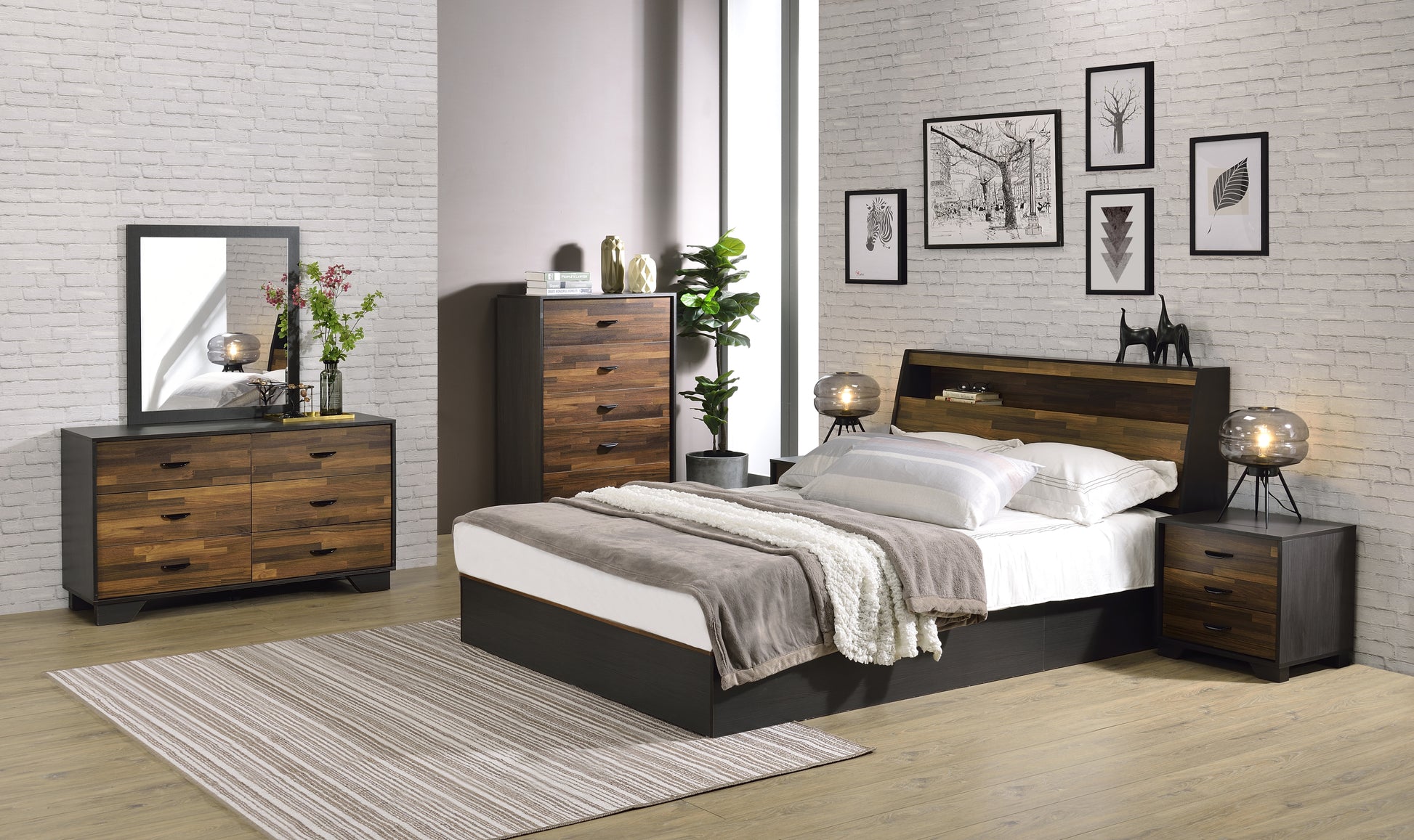 ACME Eos Queen Bed in Walnut & Black Finish BD00545Q
